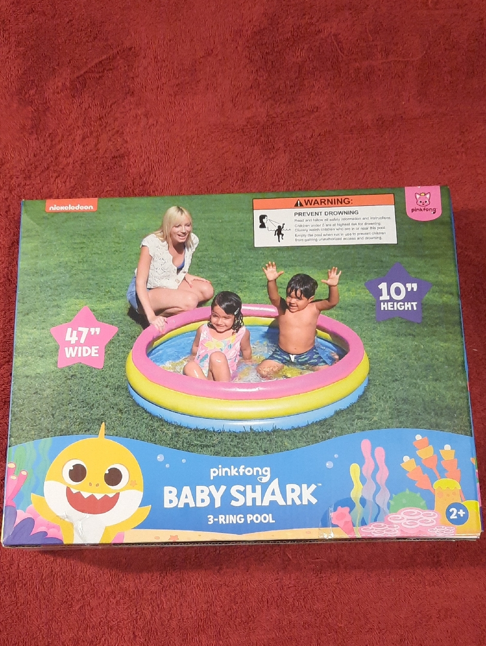 Pinkfong Baby Shark 3-Ring Kids Pool - 47" Wide 10" Height Nickelodeon